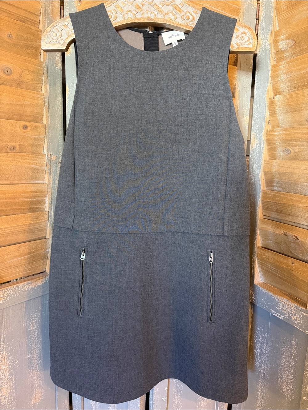 WILFRED Sleeveless Shift Charcoal dress with zip pockets Size Medium